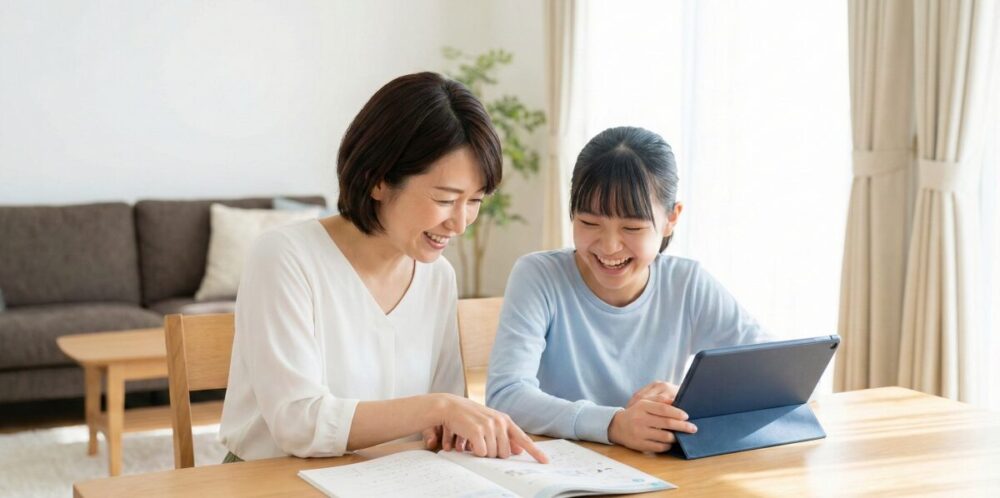 スマートフォンでジニアスMEMORYの口コミ評判を検索している女性